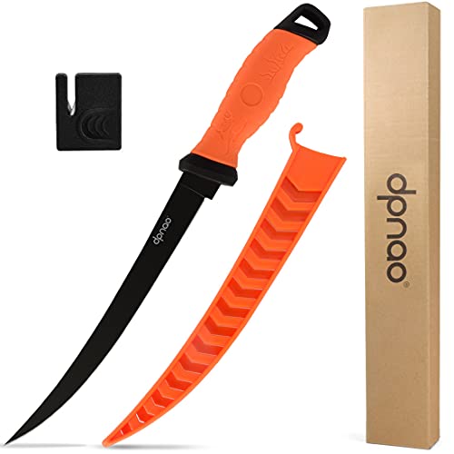 dpnao Fishing Fillet Knife, Sharp Flexible Stainless-Steel Blade 7’’-9’’, Professional Level Knives for Filleting and Boning Meat, Non-Slip Handles, Includes Protective Sheath and Sharpener