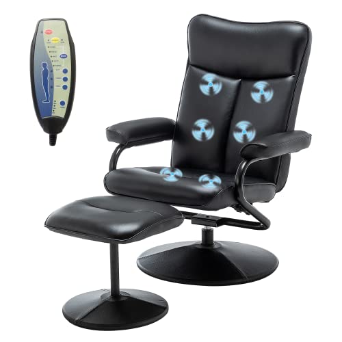 MELLCOM Office Lounge Chair with Massage, Swivel Chair with Ottoman Footrest, Stressless Recliner with Remote Control, Soft Cushion, Side Pocket, Black