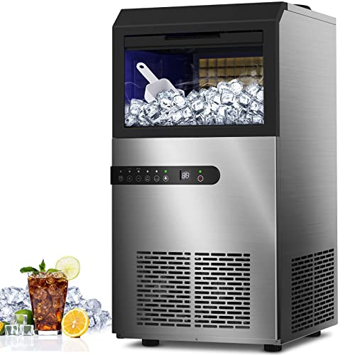 Commercial Ice Maker, 100LBS/24H Under Counter Ice Maker Machine w/Large Ice Bin, 45 Ice Cubes/Cycle, 2 Water Inlet Modes, Self Clean, 24H Timer, Freestanding Ice Machine for Bar, Coffee Shop Commercial Ice Maker, 100LBS/24H Under Counter Ice Maker Machine w/Large Ice Bin, 45 Ice Cubes/Cycle, 2 Water Inlet Modes, Self Clean, 24H Timer, Freestanding Ice Machine for Bar, Coffee Shop