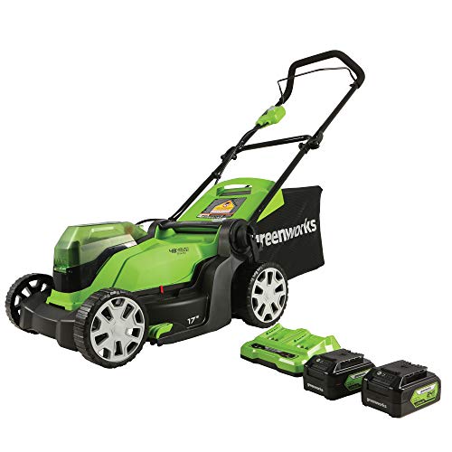 Greenworks 2 x 24V (48V) 17" Cordless Lawn Mower, (2) 4.0Ah USB Batteries (USB Hub) and Dual Port Rapid Charger Included
