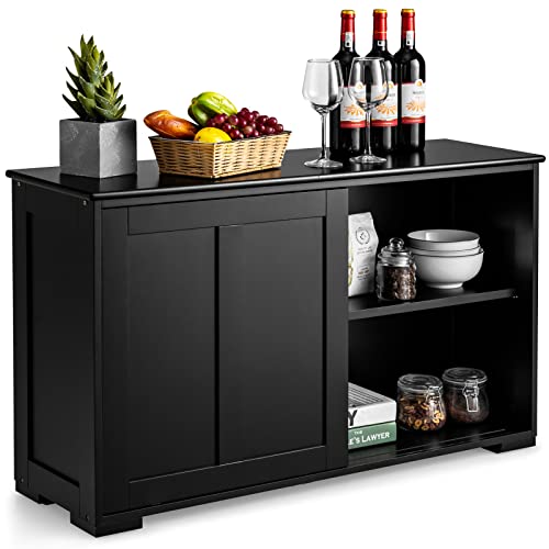 Costzon Kitchen Sideboard, Antique Stackable Storage Cabinet with Height Adjustable Shelf,Sliding Door,Wooden Cupboard Server Buffet Console Table for Home Dining Room Entryway (Black) Costzon Kitchen Sideboard, Antique Stackable Storage Cabinet with Height Adjustable Shelf,Sliding Door,Wooden Cupboard Server Buffet Console Table for Home Dining Room Entryway (Black)
