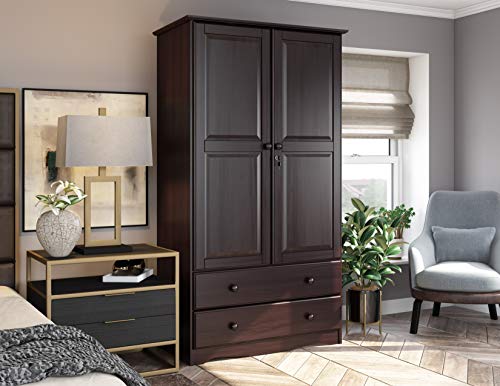 Palace Imports 100% Solid Wood Smart Wardrobe/Armoire/Closet, Java Color, 40" W x 72" H x 21" D, 1 Clothing Rods, 1 Lock, 2 Drawers Included Palace Imports 100% Solid Wood Smart Wardrobe/Armoire/Closet, Java Color, 40" W x 72" H x 21" D, 1 Clothing Rods, 1 Lock, 2 Drawers Included