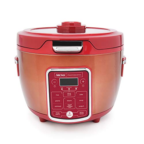 Aroma Professional ARC-1230R Cool Touch Glass Lid, Food Steamer, Slow Cooker, Multicooker with 11 Preset Functions, Steam Tray, Measuring Cup, Rice Spatula, 20 Cooked, Red