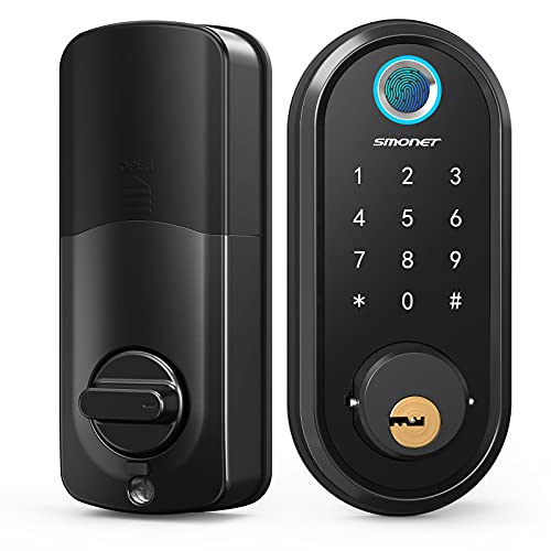 Smart Lock, Keyless Entry Door Lock for Front Door, SMONET Fingerprint Biometric Electronic Bluetooth Keypad Deadbolt with Keys, Fobs, Auto Lock, Smart Phone APP Control for Home,Apartment