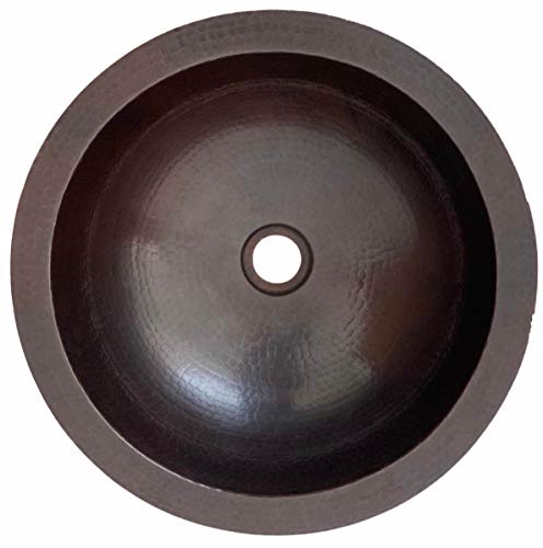15" Round Copper Bathroom Sink Mexican Copper Bath Sink Pure Copper Hand Hammered Dual Mount Dark CPS05
