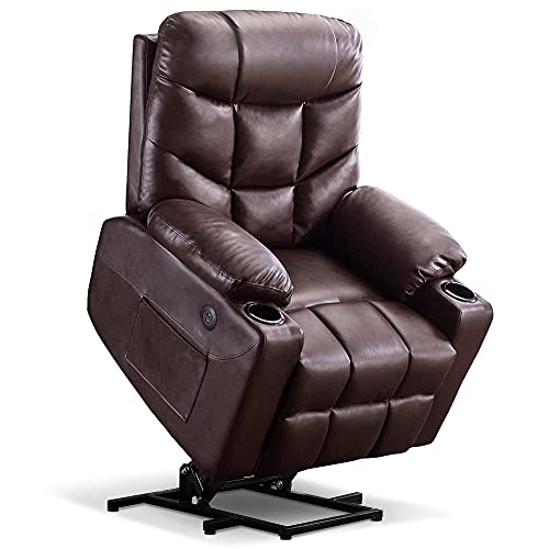 MCombo Electric Power Lift Recliner Chair Sofa for Elderly, 3 Positions, 2 Side Pockets and Cup Holders, USB Ports, Faux Leather 7288 (Dark Brown)