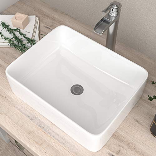 Rectangle Above Counter Vessel Sink - Mocoloo 19"x15" Small Countertop Installation Bathroom Sink White Porcelain Ceramic Lavatory Vanity Sink Basin Without Overflow.