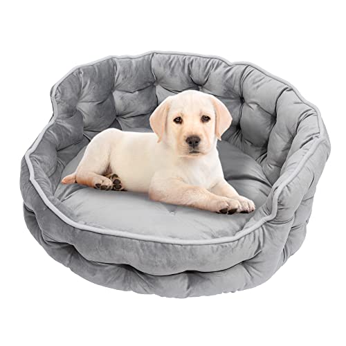 QUVITA Round Dog Bed for Small Dogs Washable Luxury Pet Sofa Bed Couch Super Soft Fluffy Self Warming Sleeping Puppy Bed Cat Bed for Indoor Cats Non-Slip Bottom, 18 inch Grey