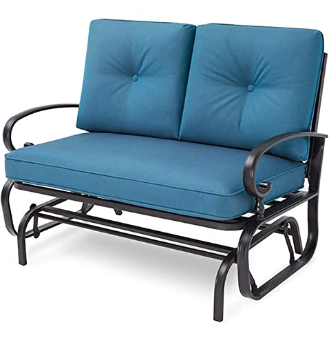Incbruce Outdoor Glider Rocking Chair Patio Glider Bench for 2 Person, Porch Loveseat Seating Patio Steel Frame Chair Set with Cushion for Porch, Patio, Garden (Peacock Blue)