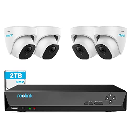 REOLINK 5MP 8CH Home Security Camera System, 4pcs Wired 5MP Outdoor PoE IP Cameras, 4K 8CH NVR with 2TB HDD for 24-7 Recording, RLK8-520D4-5MP