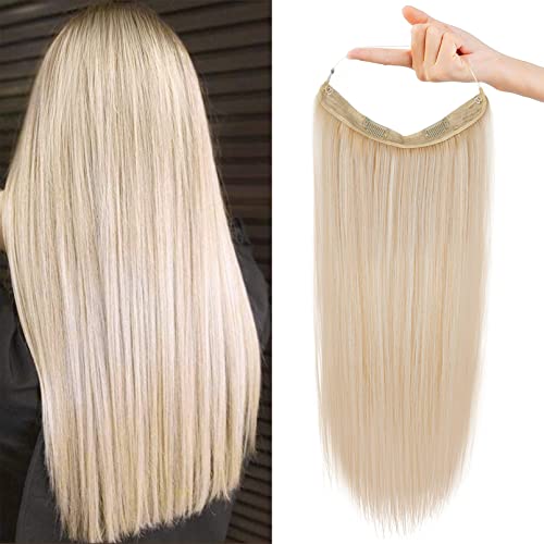REECHO Invisible Wire Hair Extensions with Transparent Headband Adjustable Size Removable Secure Clips in Straight Secret Hairpiece for Women (24 Inch, Light Blonde)