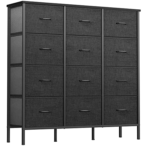 YITAHOME Vertical Dresser with 12 Drawers, Furniture Storage Drawer Unit, Sturdy Steel Frame, Wooden Top & Easy Pull Fabric Bins, Organizer Tower Chest for Closet, Bedroom, Entryway, Nursery