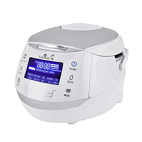 Yum Asia Sakura Rice Cooker with Ceramic Bowl and Advanced Fuzzy Logic (8 Cup, 1.5 Litre) 6 Rice Cook Functions, 6 Multicook Functions, Motouch LED Display, 120V Power (White and Siver)