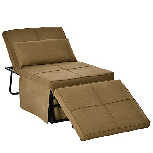 HOMCOM 4-in-1 Multi Function Folding Single Sofa Bed with Retractable Footrest, Convertible Sleeper with Adjustable Backrest for Living Room and Small Spaces, Brown