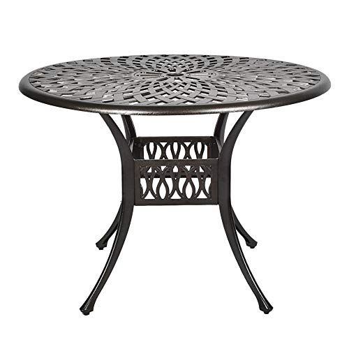 TITIMO 41.3” Diameter Outdoor Round Patio Bistro Dining Table Cast Aluminum Conversation Table with 2.2” Umbrella Hole TITIMO 41.3” Diameter Outdoor Round Patio Bistro Dining Table Cast Aluminum Conversation Table with 2.2” Umbrella Hole