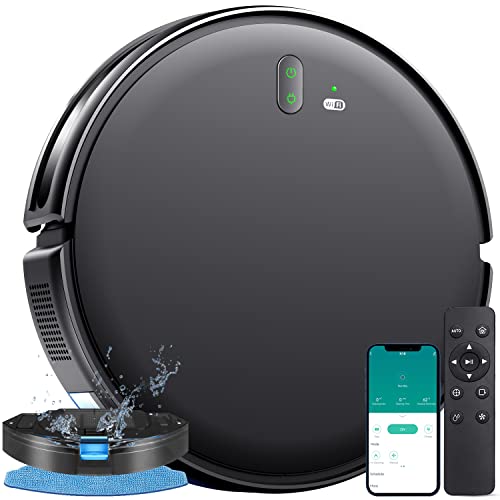 Robot Vacuum and Mop Combo, 2 in 1 Mopping Robotic Vacuum with 2000Pa Max Suction, WiFi/App/Alexa, Schedule Settings, Self-Charging, Slim, Tangle-Free, Ideal for Hard Floor, Pet Hair and Carpet