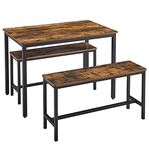 VASAGLE Dining Table Set for 4, Kitchen Table with Bench, Dining Room Table of 43.3 X 27.6 X 29.5 Inches, Bench of 38.2 X 11.8 X 19.7 Inches Each, Industrial Design, Rustic Brown and Black UKDT070B01
