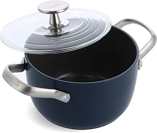 GreenPan Healthy Ceramic Nonstick, 2QT Rice Grains and Soup Maker Caldero Pot with Lid, PFAS-Free, Induction, Dishwasher Safe, Oven Safe, Blue