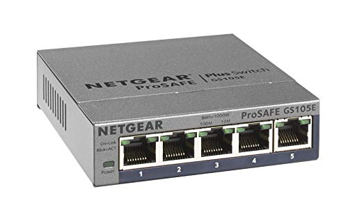 NETGEAR 5-Port Gigabit Ethernet Plus Switch (GS105Ev2) - Managed, Desktop or Wall Mount, and Limited Lifetime Protection