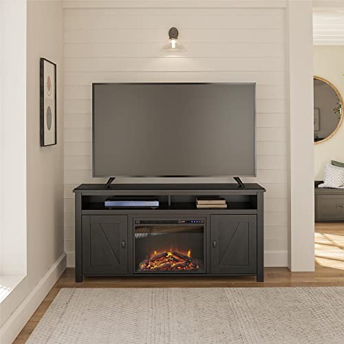 Ameriwood Home Farmington Electric Fireplace Console 60", Black Oak TV Stand