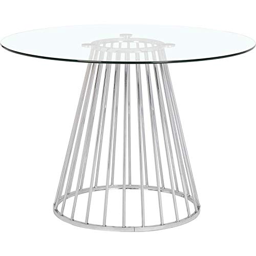 Meridian Furniture Gio Collection Modern | Contemporary Clear Tempered Glass Top Table with Wired Design, Durable Metal Base, Dining, Polished Chrome Finish