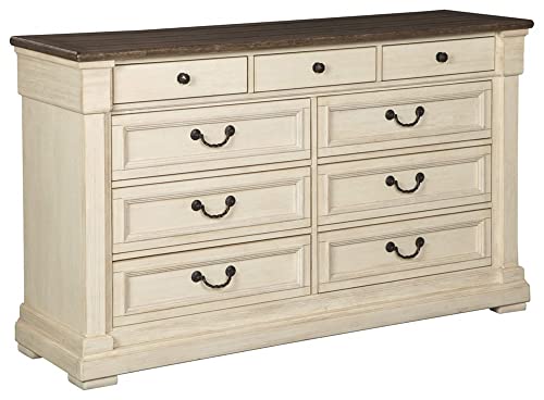 Signature Design by Ashley Bolanburg Farmhouse 9 Drawer Dresser with Dovetail Construction, Antique White, Weathered Gray