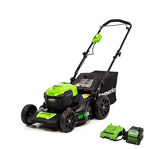 Greenworks 40V 21" Cordless Brushless Push Mower, 5.0Ah USB Battery and Charger Included