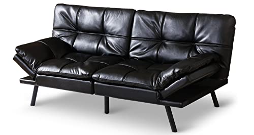 Opoiar Futon Sofa Bed, Faux Leather Memory Foam Couch Futon Sets, Convertible Sofa Daybed with Mattress Included, Modern Convertible Love seat Sofa Bed for Small/Compact Living Space, Black