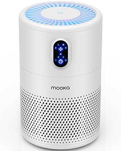 MOOKA Air Purifiers for Home Large Room up to 430ft², H13 True HEPA Air Filter Cleaner, Odor Eliminator, Remove Allergies Smoke Dust Pollen Pet Dander, Night Light(Available for California)