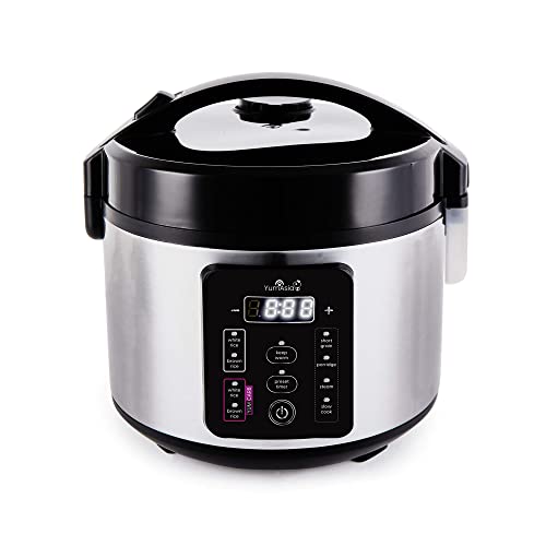 Yum Asia Kumo YumCarb Rice Cooker with Ceramic Bowl and Advanced Fuzzy Logic, (5.5 Cups, 1 Litre), 5 Rice Cooking Functions, 3 Multicooker Functions, 110V US Power (Light Stainless Steel)