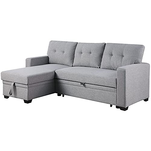 Devion Furniture Contemporary Reversible Sectional Sleeper Sectional Sofa with Storage Chaise in Light Gray Fabric Devion Furniture Contemporary Reversible Sectional Sleeper Sectional Sofa with Storage Chaise in Light Gray Fabric