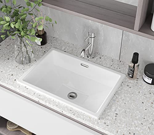 AMASHEN 21" x 14" Self-rimming Bathroom Sink Undermount or Drop-in Ceramic Vanity Basin with Overflow