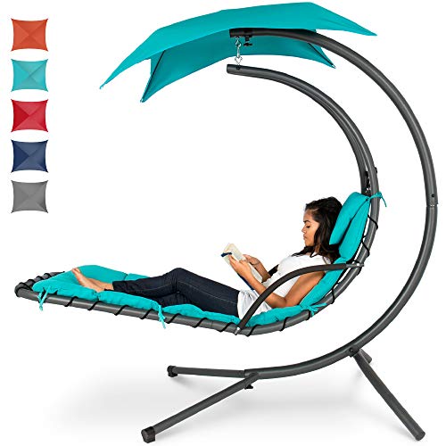 Best Choice Products Outdoor Hanging Curved Steel Chaise Lounge Chair Swing w/Built-in Pillow and Removable Canopy, Teal Best Choice Products Outdoor Hanging Curved Steel Chaise Lounge Chair Swing w/Built-in Pillow and Removable Canopy, Teal