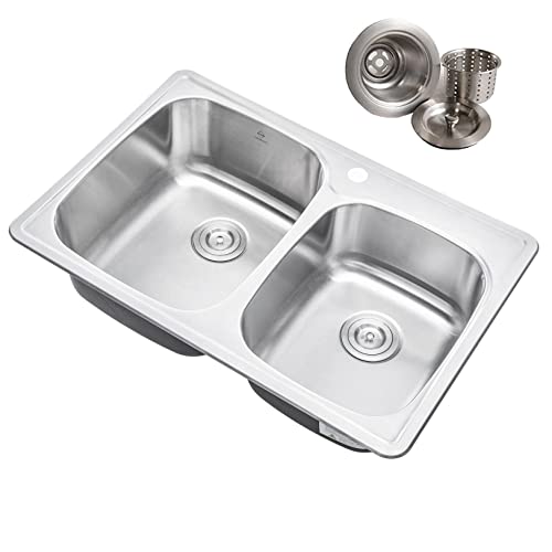 33 Inch Top-mount / Drop-in Stainless Steel 60/40 Double Bowl Kitchen Sink - 18 Gauge 33 Inch Top-mount / Drop-in Stainless Steel 60/40 Double Bowl Kitchen Sink - 18 Gauge