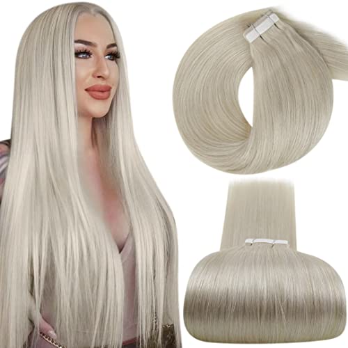 LAAVOO Tape in Hair Extensions Human Hair Platinum Blonde Invisible Adhesive Hair Extensions Blonde Tape in Real Human Hair Seamless Silky Straight 22in Long 20pcs 50g