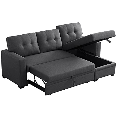 Devion Furniture Contemporary Reversible Sectional Sleeper Sectional Sofa with Storage Chaise in Dark Gray Fabric Devion Furniture Contemporary Reversible Sectional Sleeper Sectional Sofa with Storage Chaise in Dark Gray Fabric