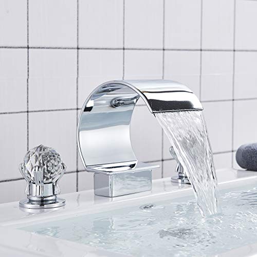 NeierThodore High Arc Waterfall Widespread Bathroom Sink Faucet 2 Crystal Handles 3-Hole 8-Inch Vanity Basin Mixer Tap Chrome Finish Commercial,Brushed Nickel NeierThodore High Arc Waterfall Widespread Bathroom Sink Faucet 2 Crystal Handles 3-Hole 8-Inch Vanity Basin Mixer Tap Chrome Finish Commercial,Brushed Nickel