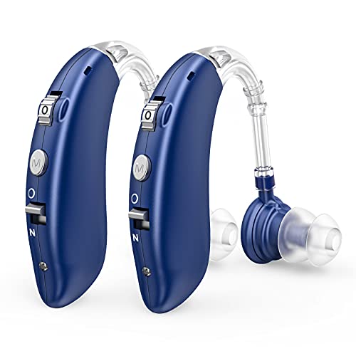 Hearing Aids for Seniors, Rechargeable with Noise Cancelling, Nano Hearing Aids,Digital Hearing Amplifier for Hearing Loss, Invisible Hearing Aid,Ear Sound Amplifier,Hearing Devices Assist(BLUE)