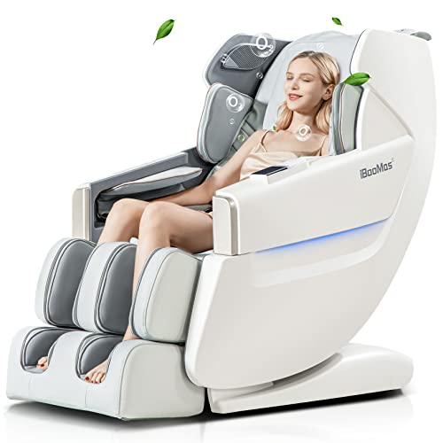 iBooMas 2022 SL Track Massage Chair,AI Voice Massage Chair Zero Gravity Full Body with Backrest and Foot Heating,Thai Stretching,Shortcut Key,USB Port,Negative Ions,Foot Rollers(White)
