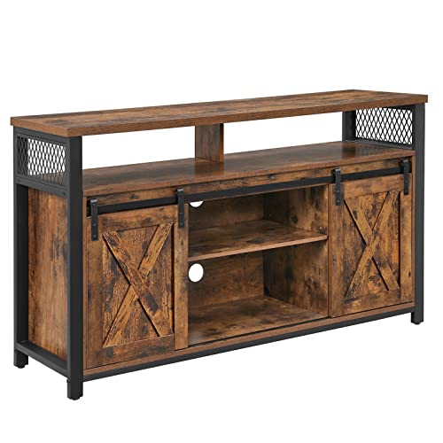 VASAGLE TV Cabinet for 55-inch TVs with Sliding Barn Doors, Entertainment Center and Media Console, TV Stand with Adjustable Storage Shelves, Industrial, Rustic Brown and Black ULTV46BX