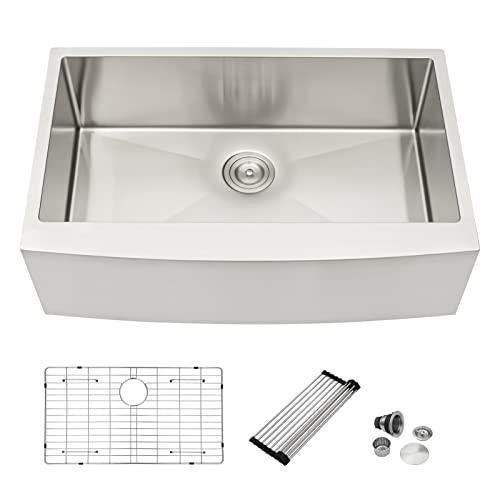 36" Farmhouse Kithen Sink - Dcolora 36 Inch Stainless Steel Apron Front Farm Kitchen Sink with Round Corner X Grooves Rubber Pads 16 Gauge Single Bowl Farm Sink Farmer Basin