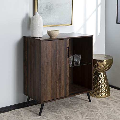 Walker Edison Saxon Mid Century Entryway Cabinet 1 Door Accent Cabinet with Glass Shelf, 30 Inch, Dark Walnut
