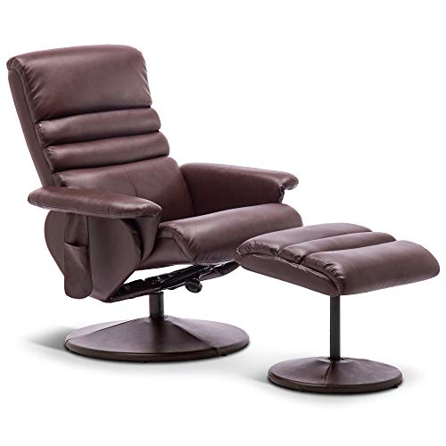 MCombo Recliner with Ottoman, Reclining Chair with Massage, 360 Swivel Living Room Chair Faux Leather, 7902 (Dark Brown)