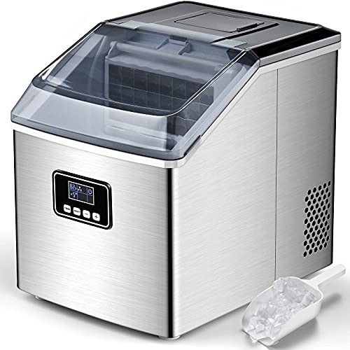 Ice Maker Machine Countertop, 40Lbs/24H Auto Self-Cleaning, 24 pcs Ice Cube in 13 Mins, FREE VILLAGE Portable Compact Ice Cube Maker, With Ice Scoop & Basket, Ideal for Home/Kitchen/Office/Bar, Silver Ice Maker Machine Countertop, 40Lbs/24H Auto Self-Cleaning, 24 pcs Ice Cube in 13 Mins, FREE VILLAGE Portable Compact Ice Cube Maker, With Ice Scoop & Basket, Ideal for Home/Kitchen/Office/Bar, Silver