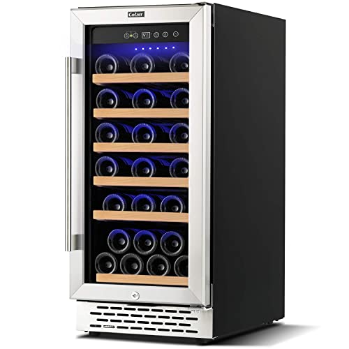 COLZER Classic 15 Inch Wine Cooler Refrigerators, 30 Bottle Fast Cooling Low Noise and No Fog Wine Fridge with Professional Compressor Stainless Steel, Digital Temperature Control Screen Built-in or Freestanding