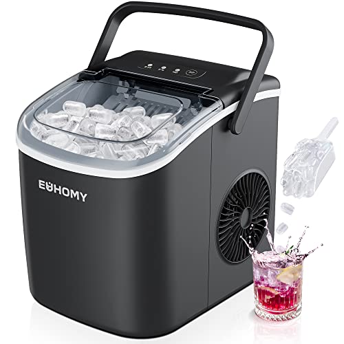 EUHOMY Countertop Ice Maker Machine with Handle, 25.5lbs in 24Hrs, 9 Ice Cubes Ready in 6 Mins, Auto-Cleaning Portable Ice Maker with Basket and Scoop, for Home/Kitchen/Camping/RV. (Black) EUHOMY Countertop Ice Maker Machine with Handle, 25.5lbs in 24Hrs, 9 Ice Cubes Ready in 6 Mins, Auto-Cleaning Portable Ice Maker with Basket and Scoop, for Home/Kitchen/Camping/RV. (Black)