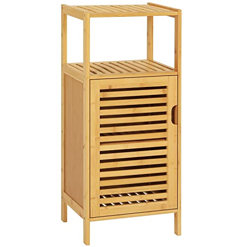 VIAGDO Bamboo Cabinet, Bathroom Storage Cabinet with Single Door and Shelf, Freestanding Bathroom Cabinet, Kitchen Cupboard, Sofa Side Table for Living Room/Hallway/Bedroom/Kitchen
