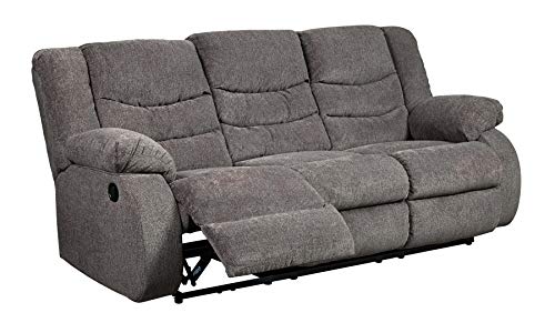 Signature Design by Ashley Tulen Modern Manual Pull Tab Reclining Sofa, Dark Gray