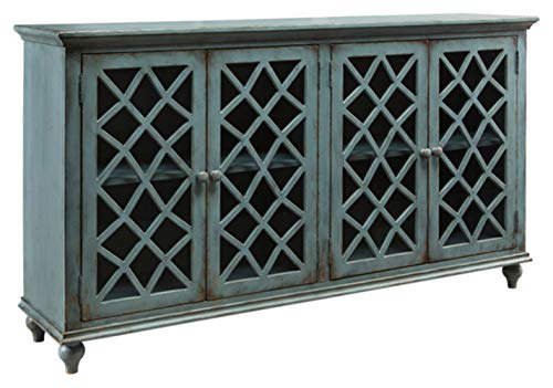 Signature Design by Ashley Mirimyn Vintage 69" 4-Door Accent Cabinet with Mirrored Glass and 2 Adjustable Shelves, Blue Signature Design by Ashley Mirimyn Vintage 69" 4-Door Accent Cabinet with Mirrored Glass and 2 Adjustable Shelves, Blue