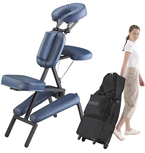 Master Massage Portable Massage Chair Professional, Light-Weight Folding Massage Chair Professional for Massage Therapist, with Wheels Carrying Case and PU Leather- Royal Blue